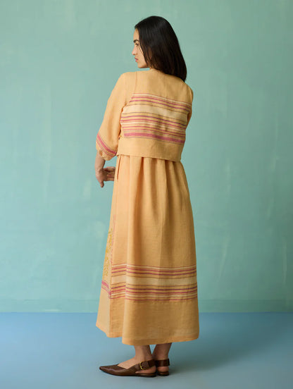 Ora Block-Printed Floral Linen  Co-ord Set  - Apricot