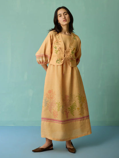Ora Block-Printed Floral Linen  Co-ord Set  - Apricot