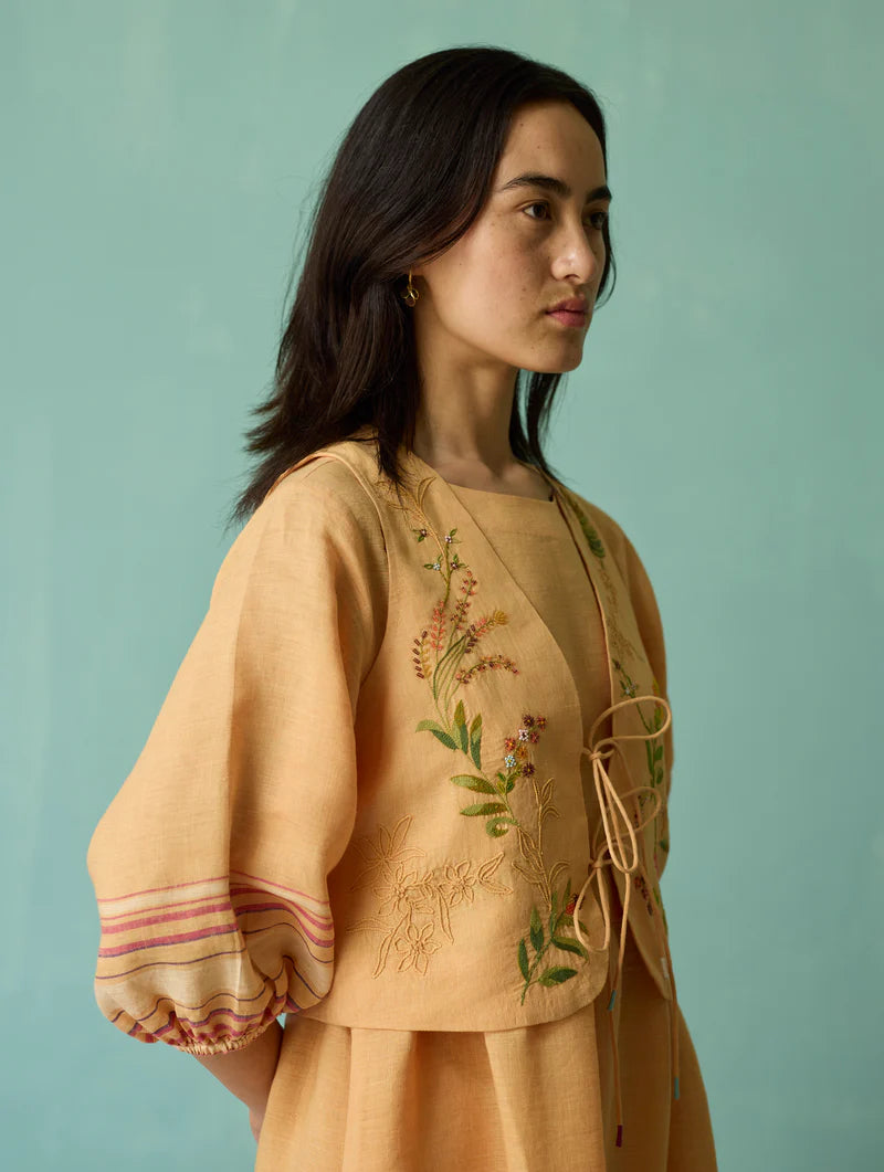 Eon Hand-Embroidered Floral Vest - Apricot