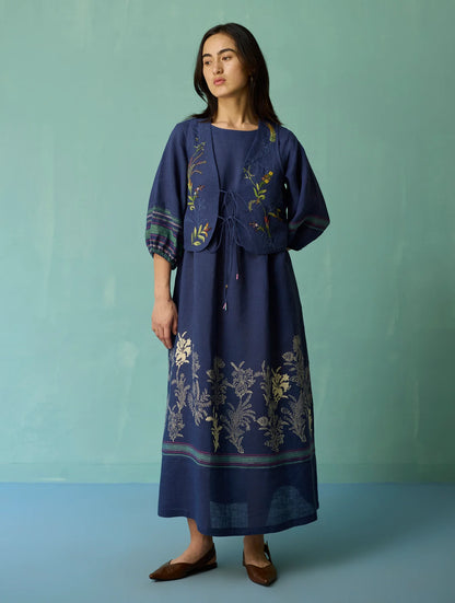 Eon Hand-Embroidered Floral Co-ord Set - Indigo