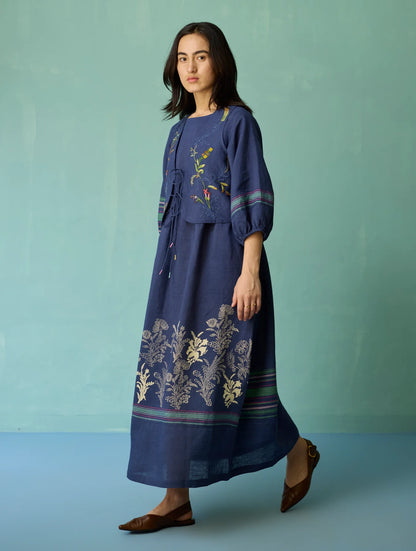Eon Hand-Embroidered Floral Co-ord Set - Indigo