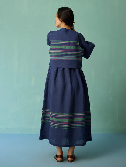 Ora Block-Printed Floral Linen Co-ord Set - Indigo