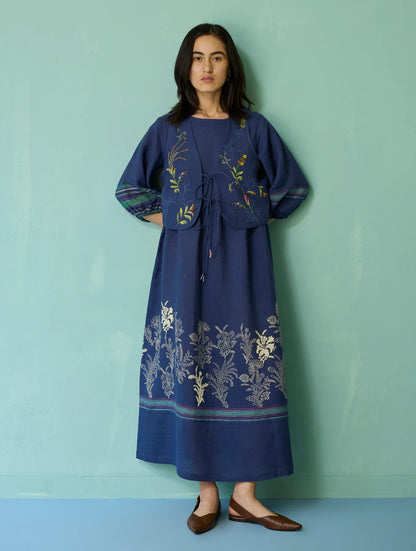 Eon Hand-Embroidered Floral Co-ord Set - Indigo