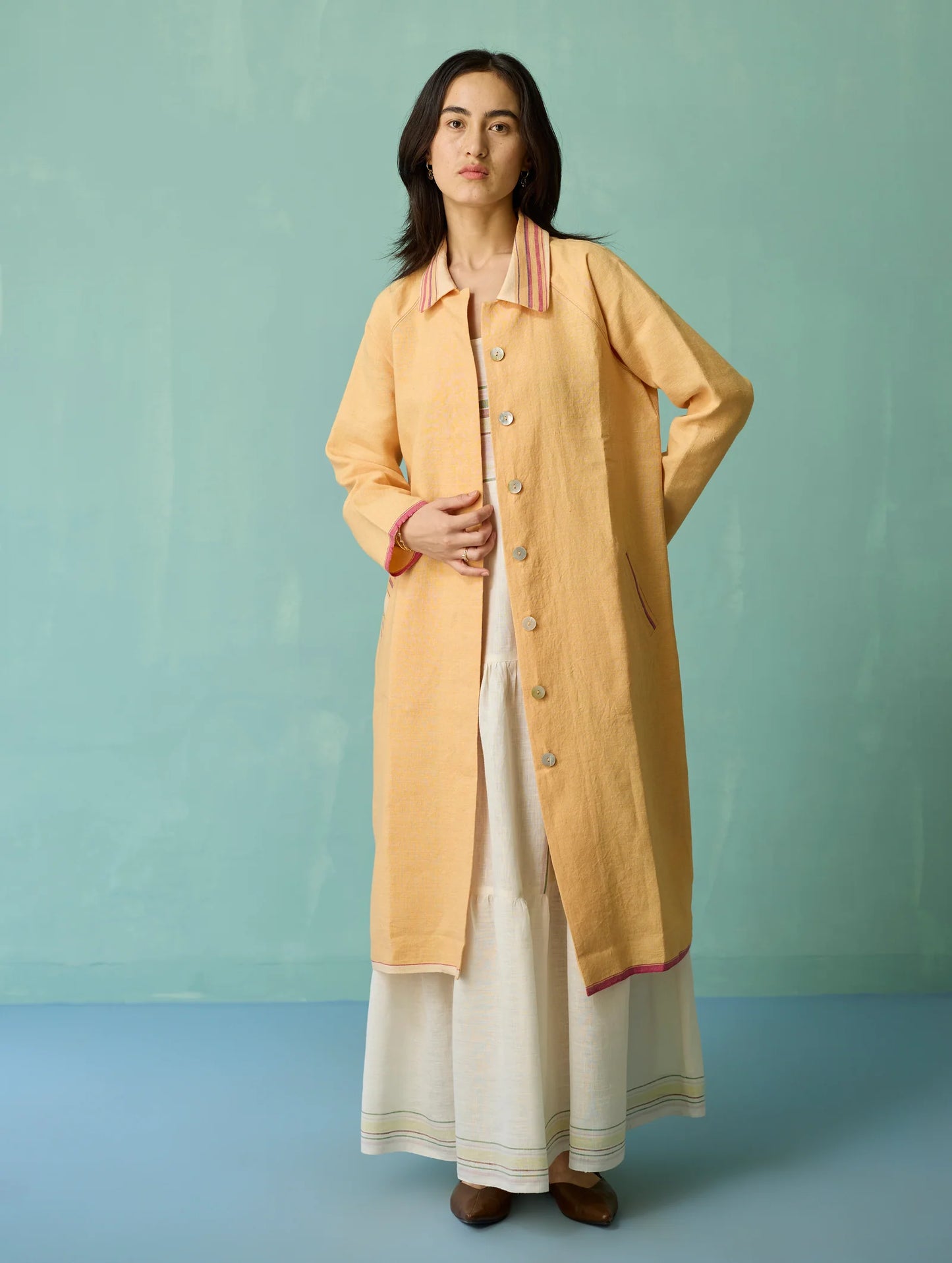 Pera Border Linen Co-ord Set - Apricot