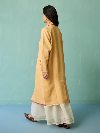 Pera Border Linen Co-ord Set - Ivory