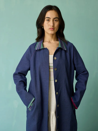 Kara Long Linen Overlay - Indigo