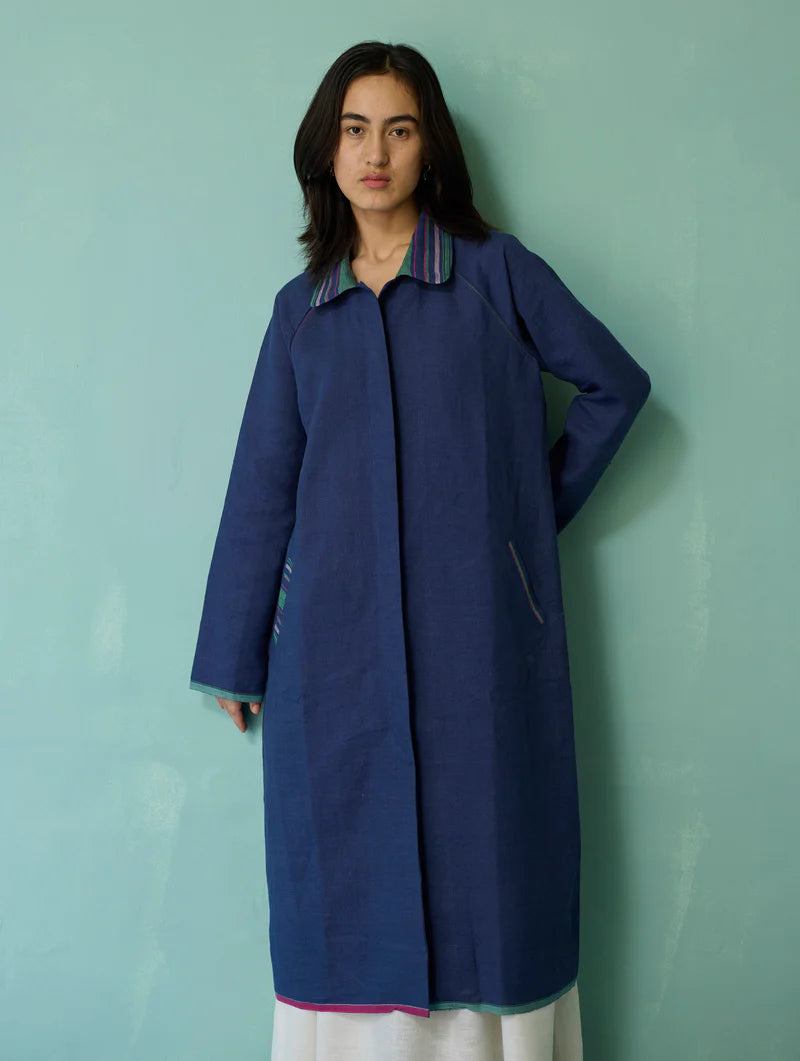 Kara Long Linen Overlay - Indigo