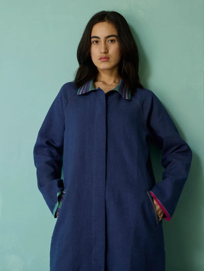 Kara Long Linen Overlay - Indigo