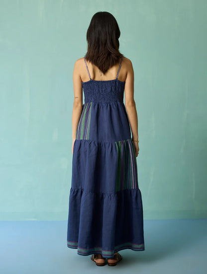 Pera Border Linen Co-ord Set - Indigo
