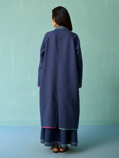 Pera Border Linen Co-ord Set - Indigo