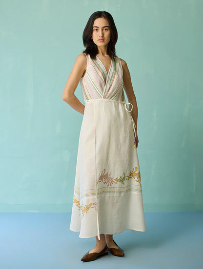 Sira Border Linen Floral  Co-ord Set - Ivory