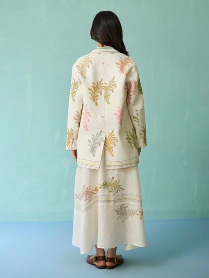 Sira Border Linen Floral  Co-ord Set - Ivory