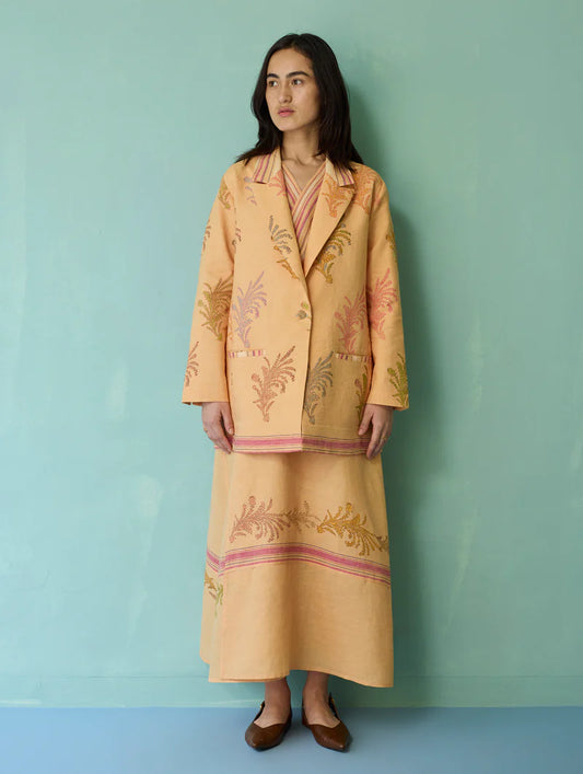 Sira Border Linen Floral Co-ord Set - Apricot