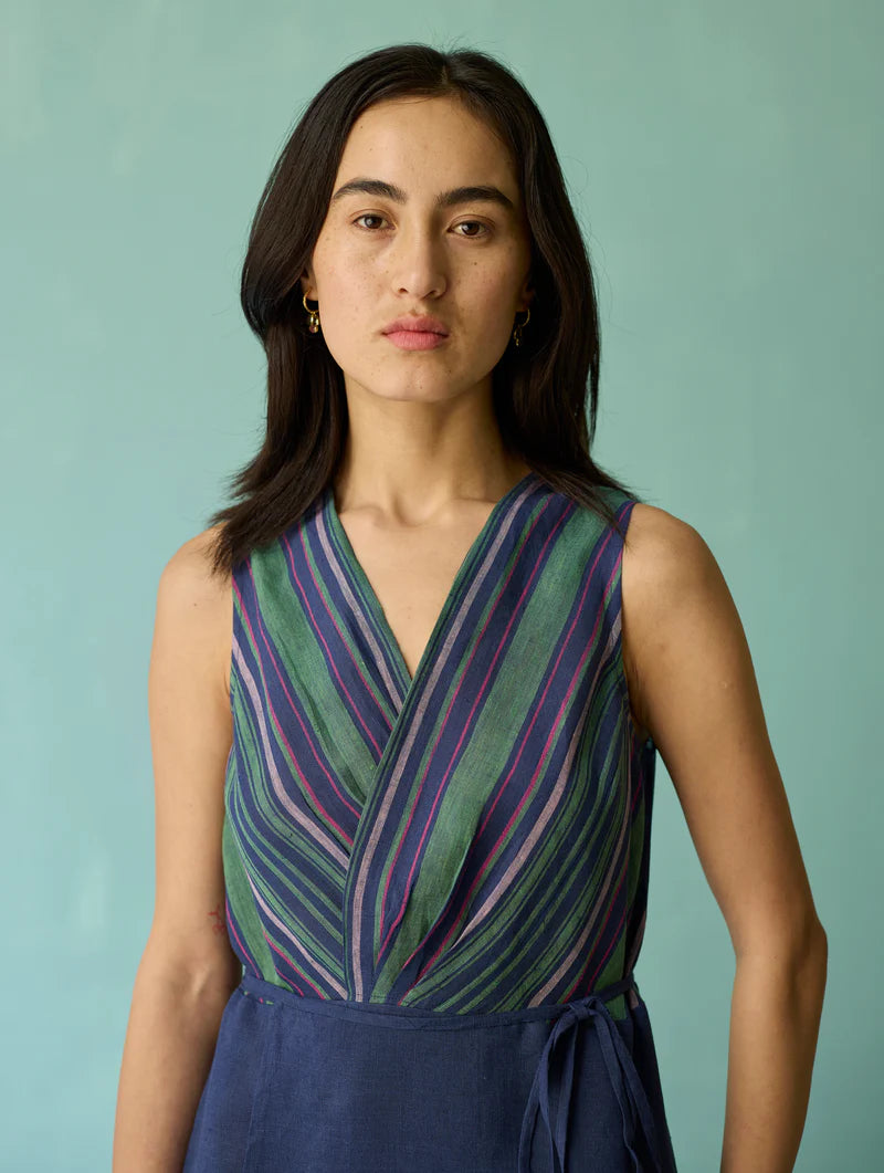 Sira Border Linen Floral Co-ord Set - Indigo