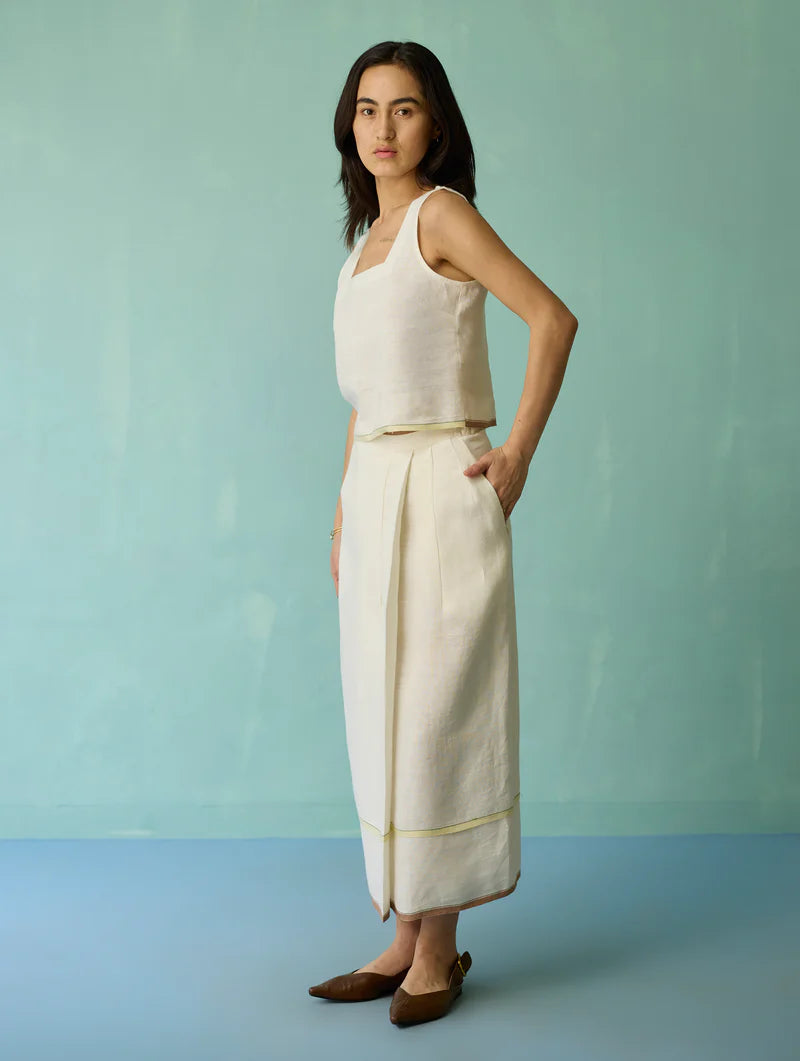 Eon Hand-Embroidered Floral Vest Co-ord Set - Ivory