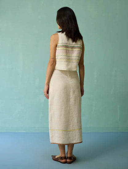 Eon Hand-Embroidered Floral Vest Co-ord Set - Ivory