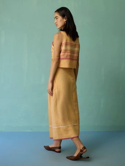 Eon Hand-Embroidered Floral Vest Co-ord Set - Apricot