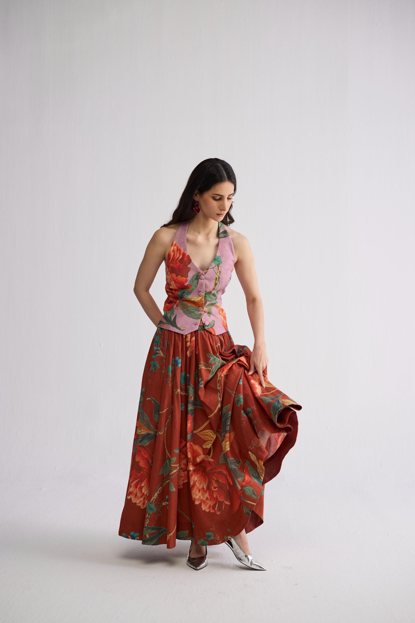 VINE & BERRY HALTERNECK WAISTCOAT & SKIRT SET