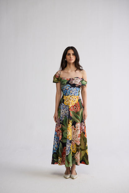 RAIN DRAPED OFF SHOULDER DRESS