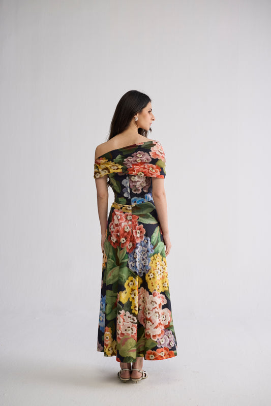 RAIN DRAPED OFF SHOULDER DRESS