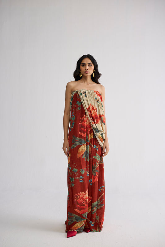 VINE CREPE DRAPED DRESS