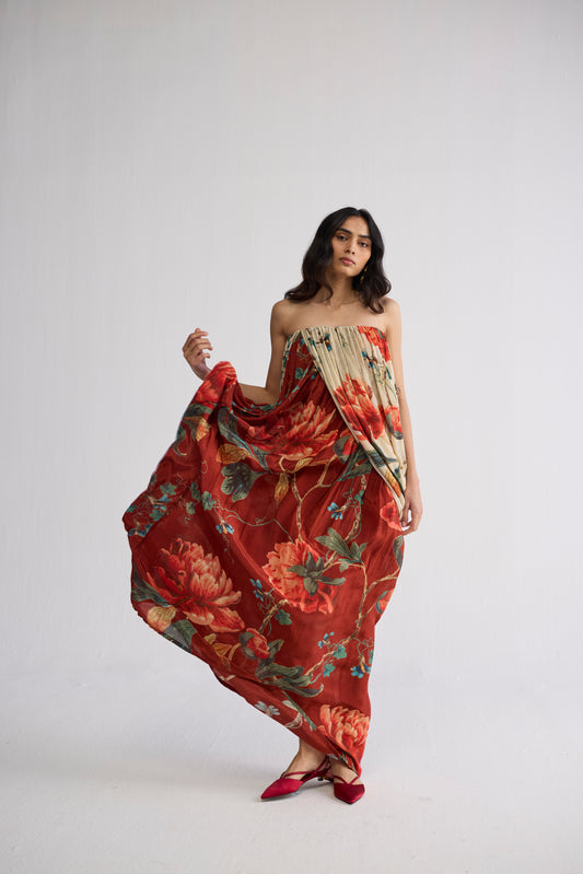 VINE CREPE DRAPED DRESS
