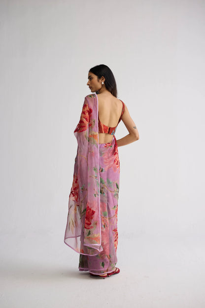 BERRY EMBROIDERED SILK & ORGANZA SAREE