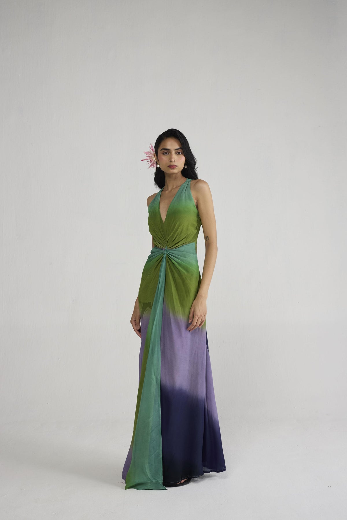 HANA V NECK DRAPED DRESS