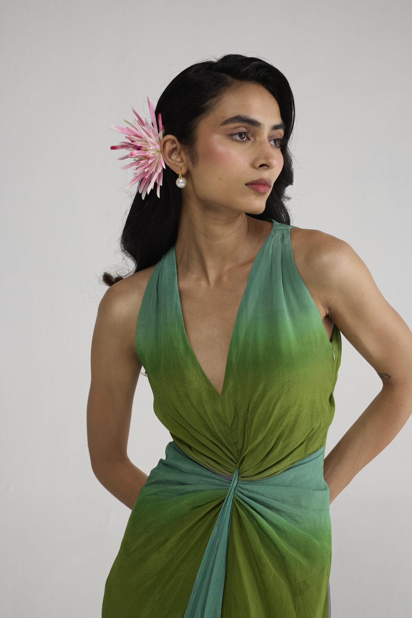 HANA V NECK DRAPED DRESS