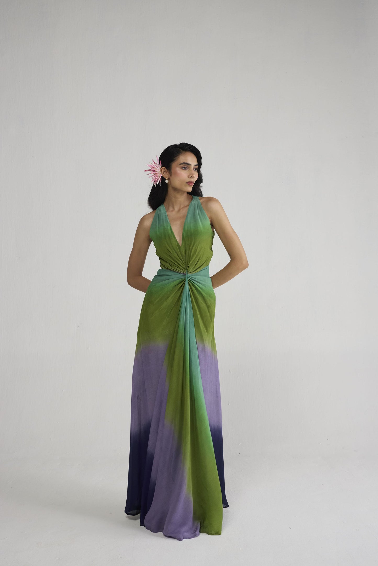 HANA V NECK DRAPED DRESS