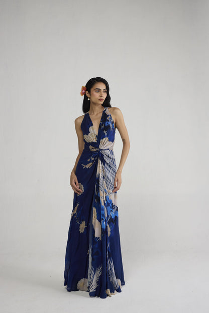 REN V NECK DRAPED DRESS