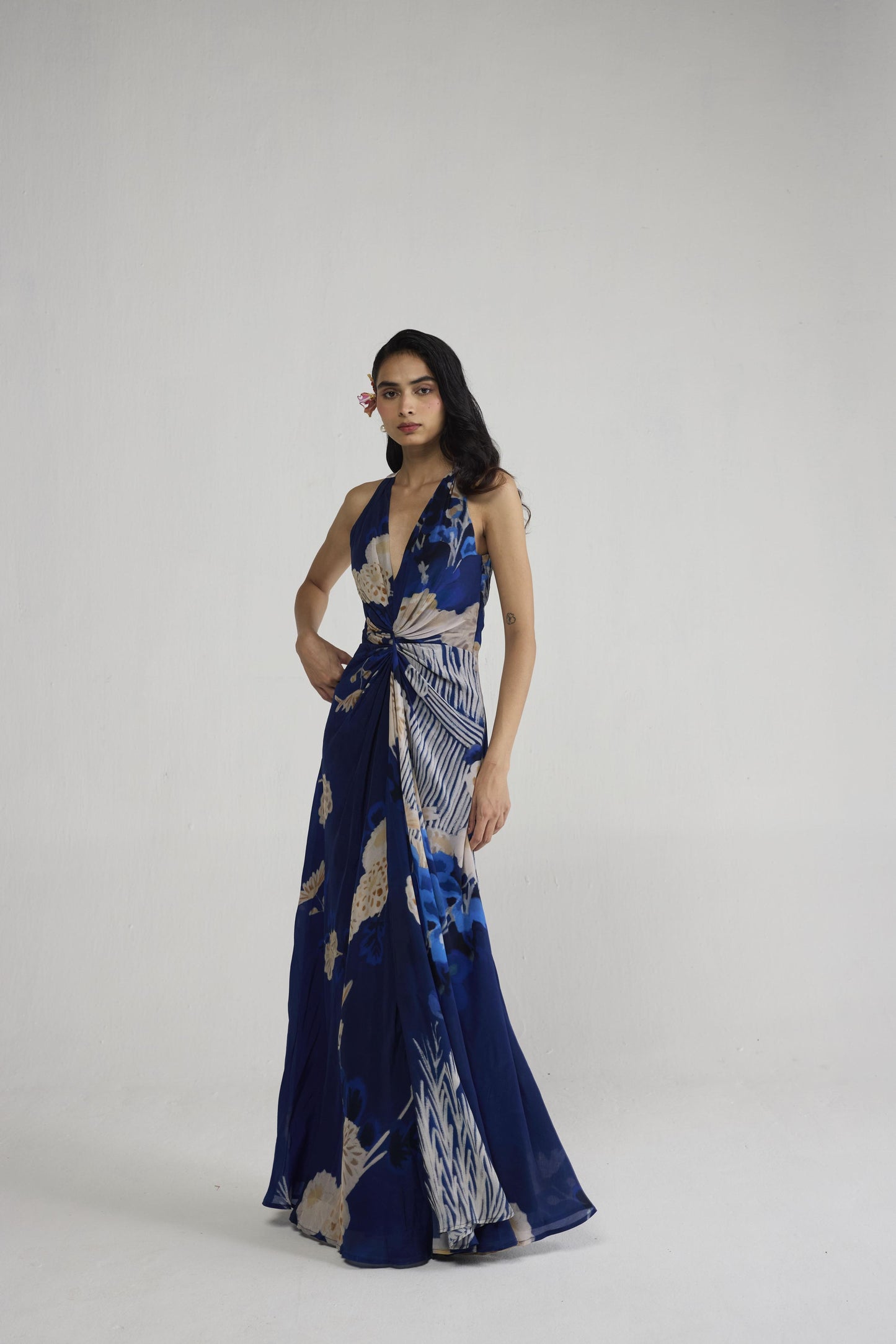 REN V NECK DRAPED DRESS