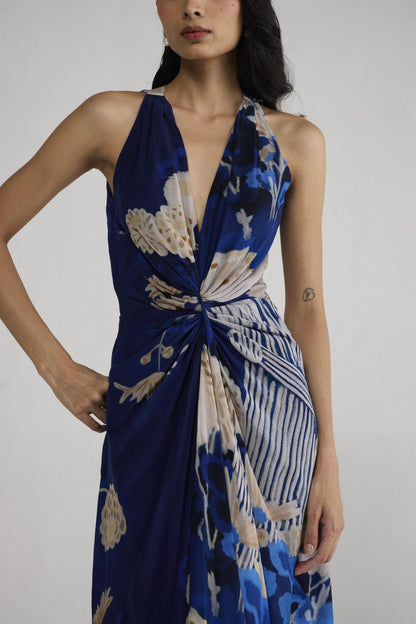 REN V NECK DRAPED DRESS