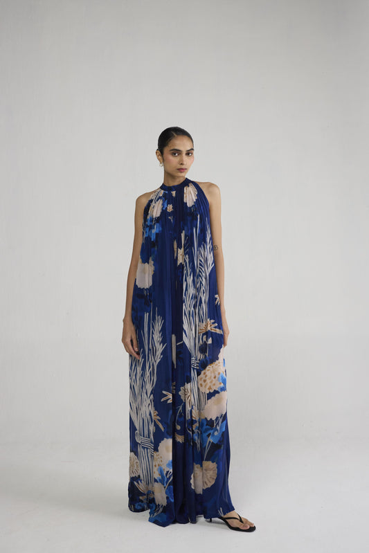 REN HALTERNECK CREPE DRESS