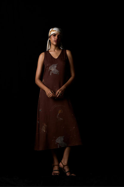 Saira Brown Zodiac Print Maxi Dress