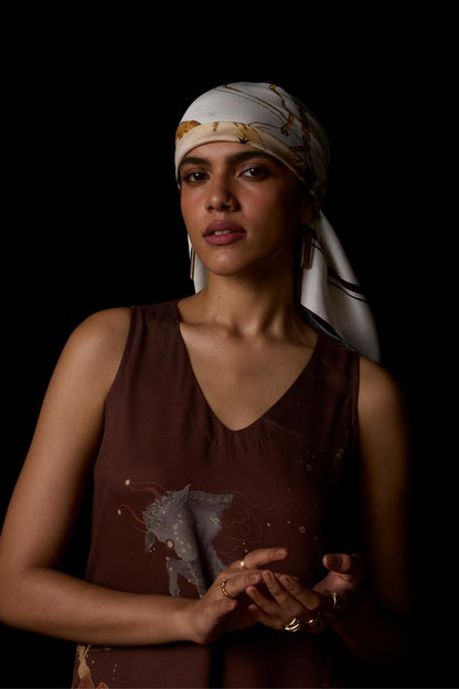 Saira Brown Zodiac Print Maxi Dress