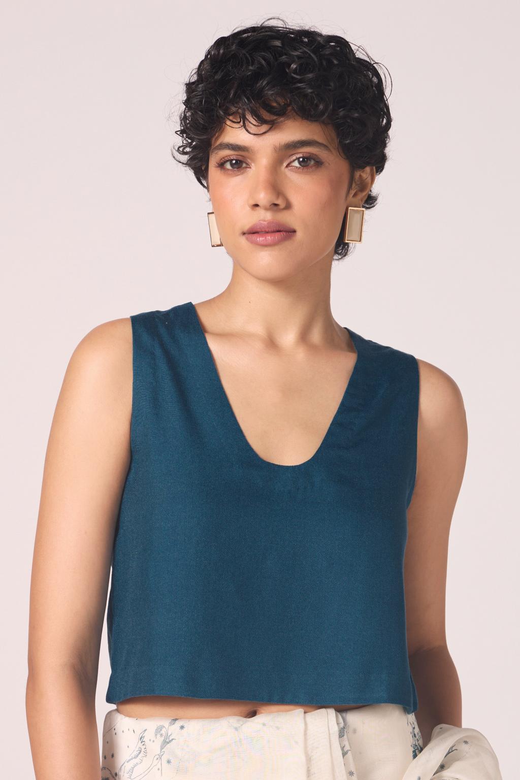 Altair Blue Silk Crop Top