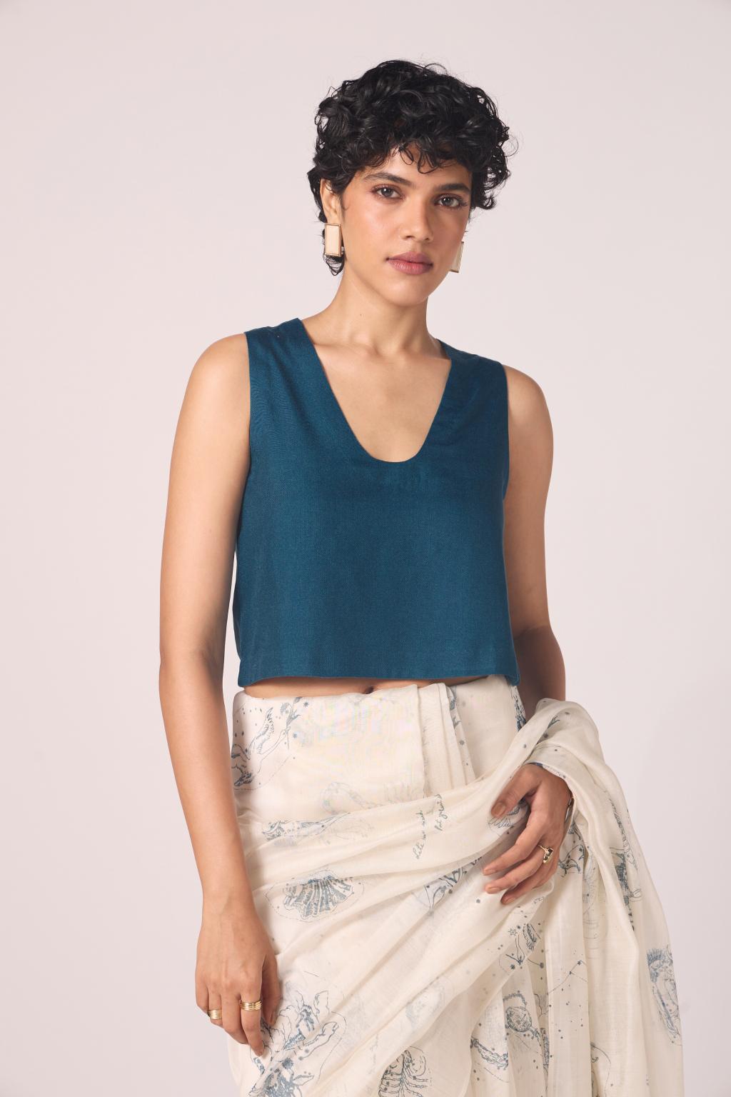 Altair Blue Silk Crop Top