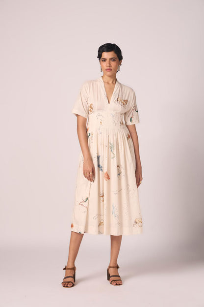 Aara Zodiac Print Pleated Dress
