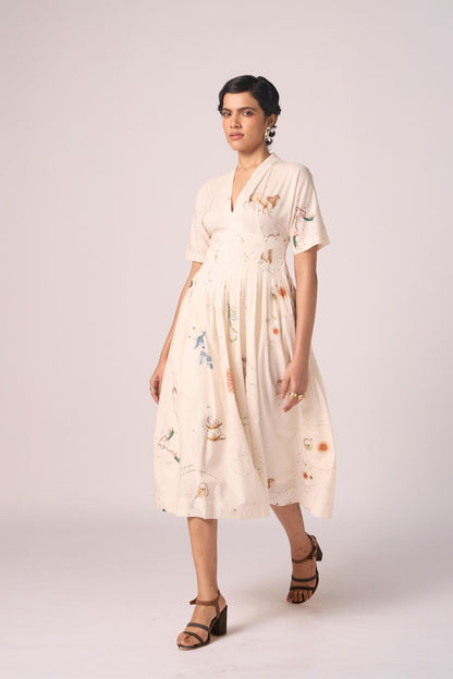 Aara Zodiac Print Pleated Dress