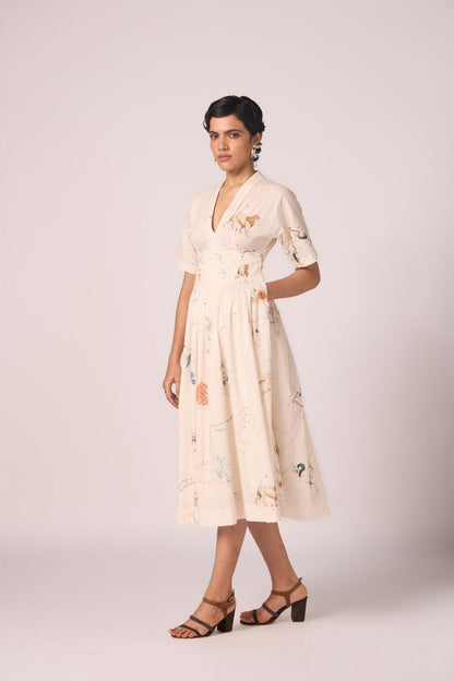 Aara Zodiac Print Pleated Dress