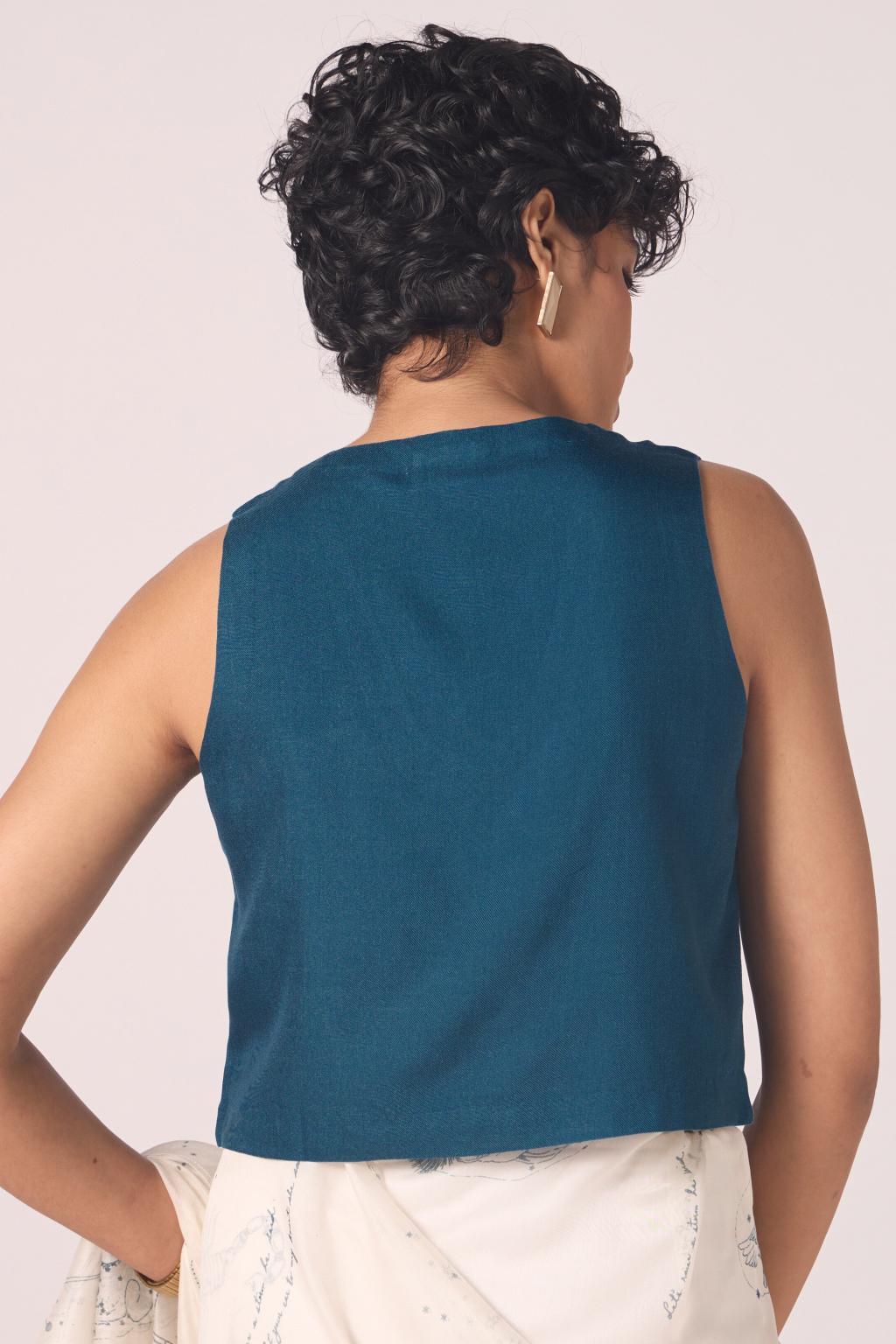Altair Blue Silk Crop Top