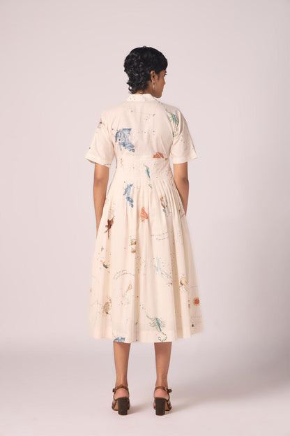 Aara Zodiac Print Pleated Dress