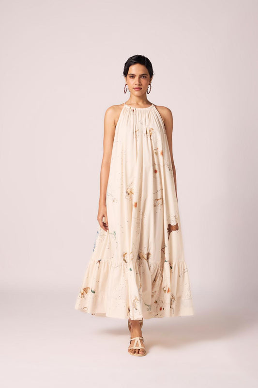 Naiara Zodiac Print Cotton Maxi Dress