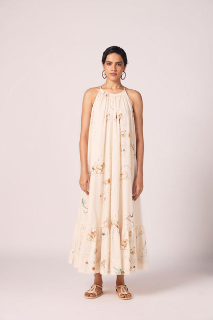 Naiara Zodiac Print Cotton Maxi Dress