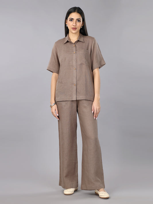 Mocha Mousse Linen Shirt & Pant Set