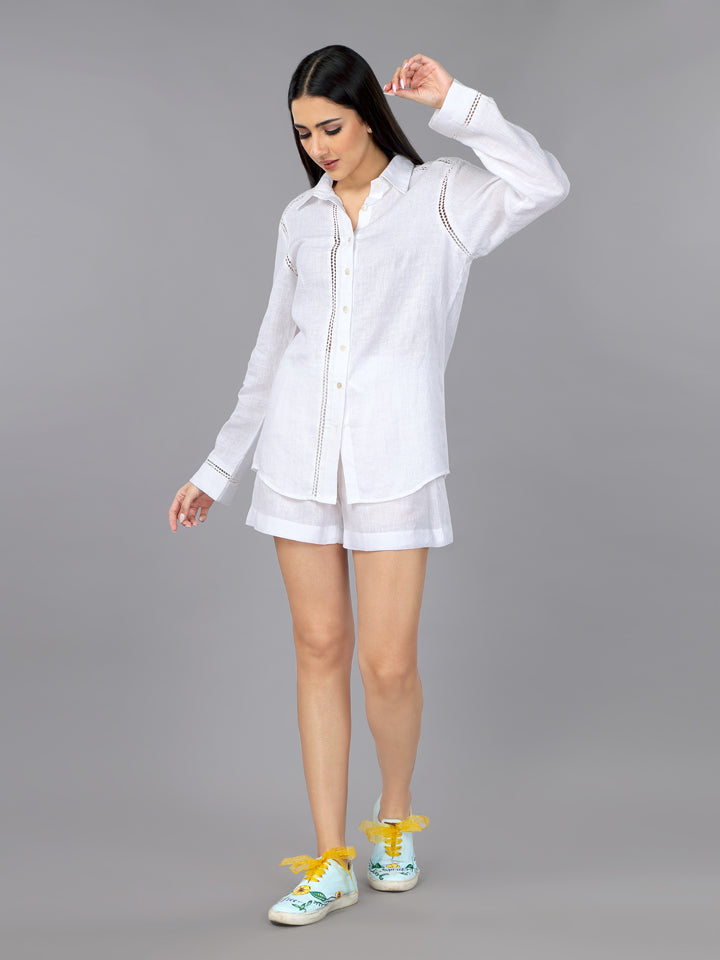 Frost White Linen Shirt & Shorts Set