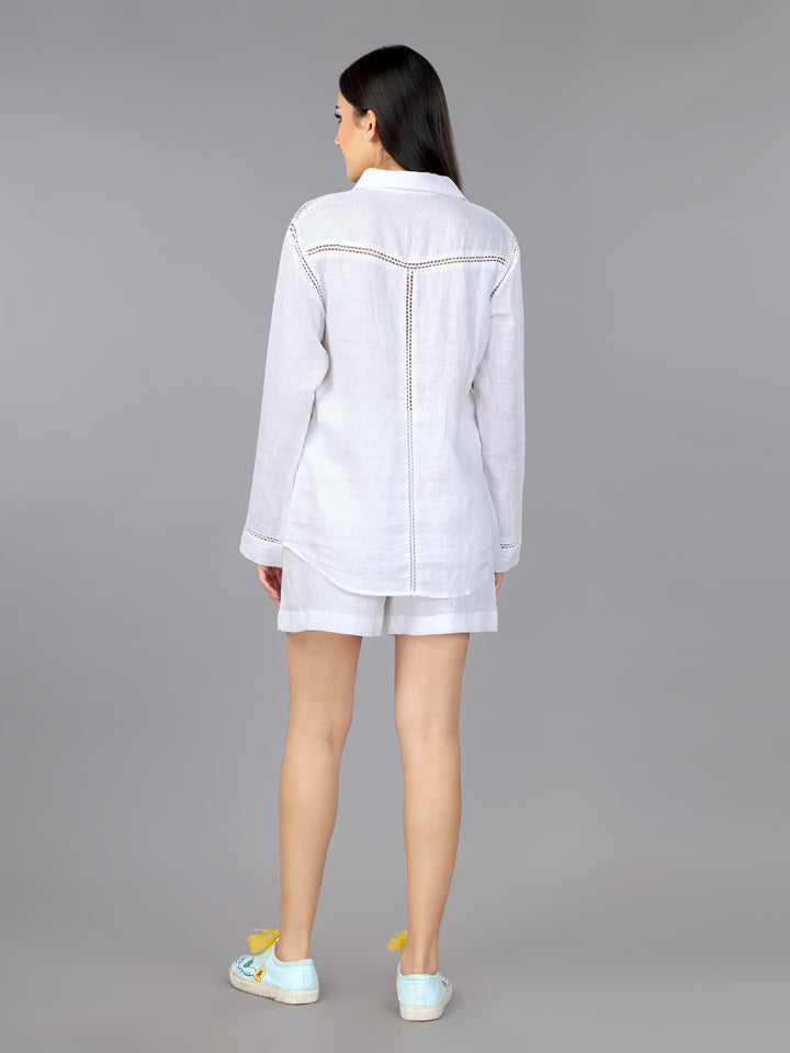 Frost White Linen Shirt & Shorts Set