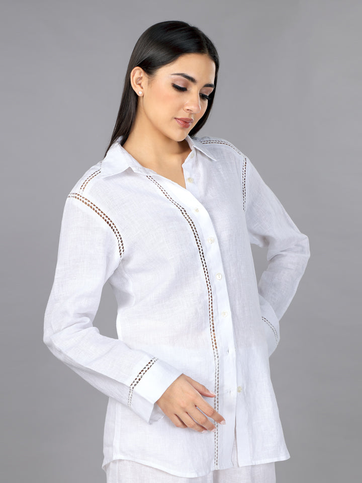 Frost White Linen Shirt & Shorts Set