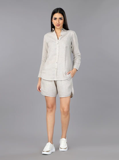 Natural Linen Classic Shirt & Shorts Set